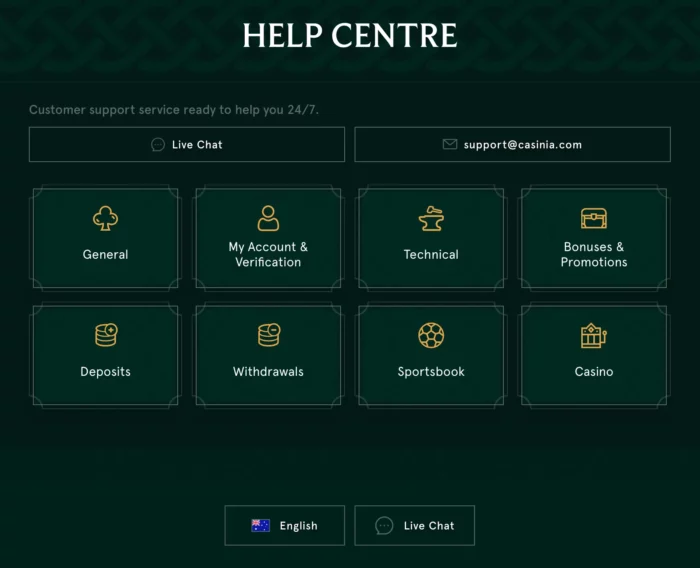 Casinia Casino Help Center