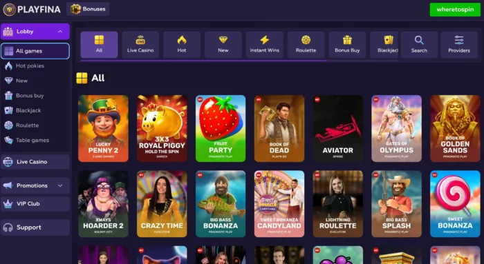 Playfina Casino All Games Nz