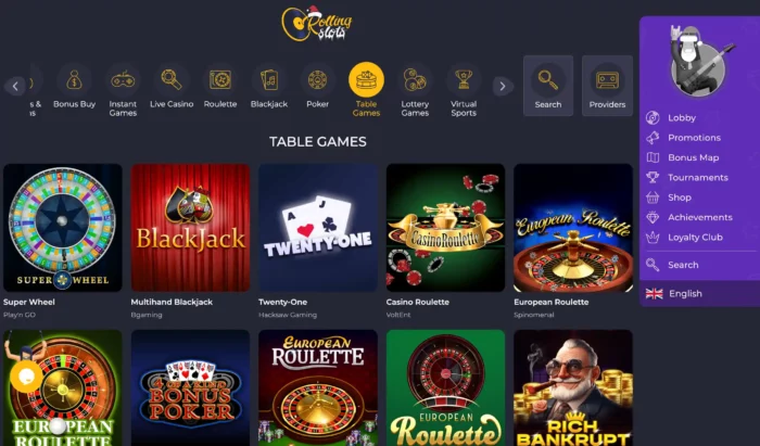 Rolling Slots Casino Table Games