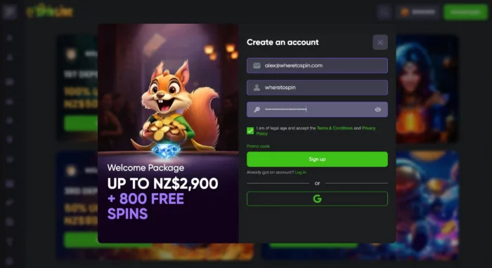 Spinline Casino Registraation